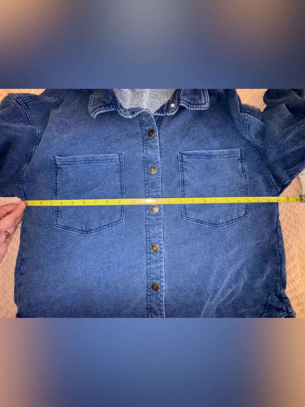 Z Supply All Day Knit Denim Jacket Vintage Indigo Button Front Shacket - Picture 5 of 14